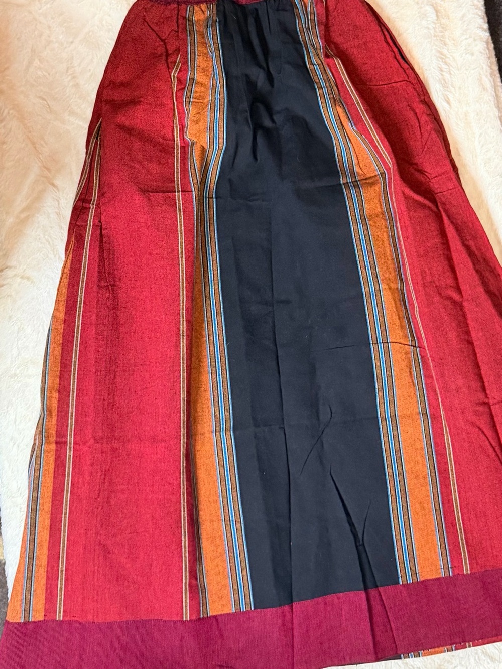 Kathmandu Trading Red and Black Striped Maxi Skirt-OS